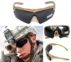 ANSI Z87.1 Combat Tactical Military Ballistic Shooting Sunglasses With 3 Lenses And Hard Case Khaki Color